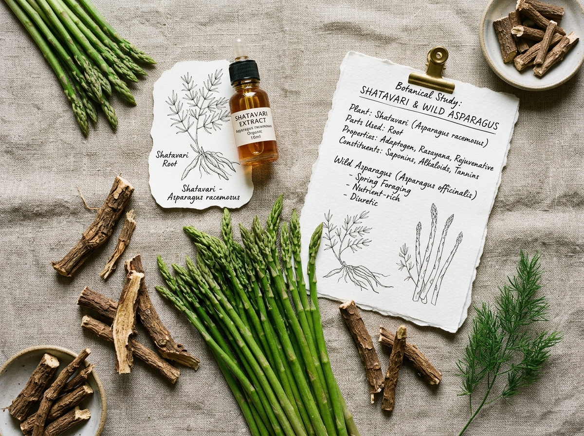 Botanical study of wild asparagus spears and adaptogenic Shatavari root extracts