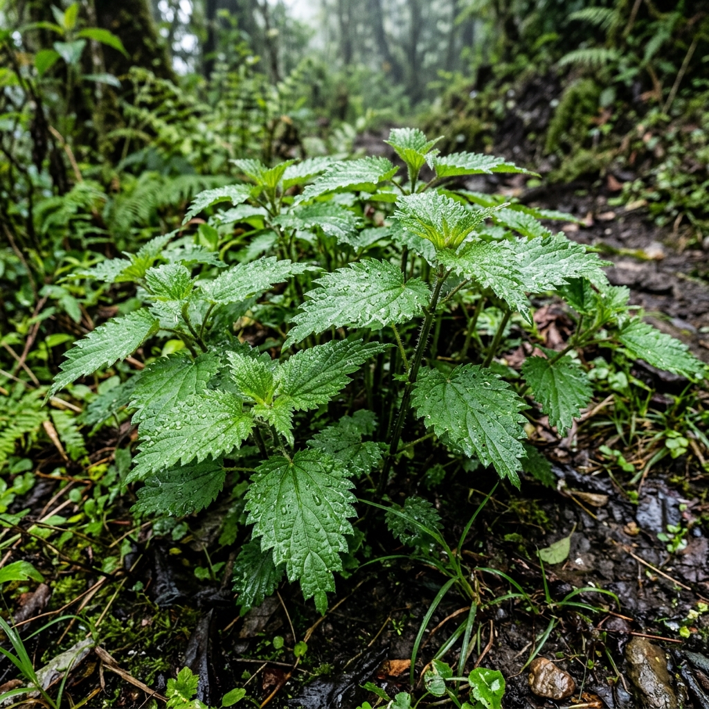 Fresh green stinging nettle plant close-up